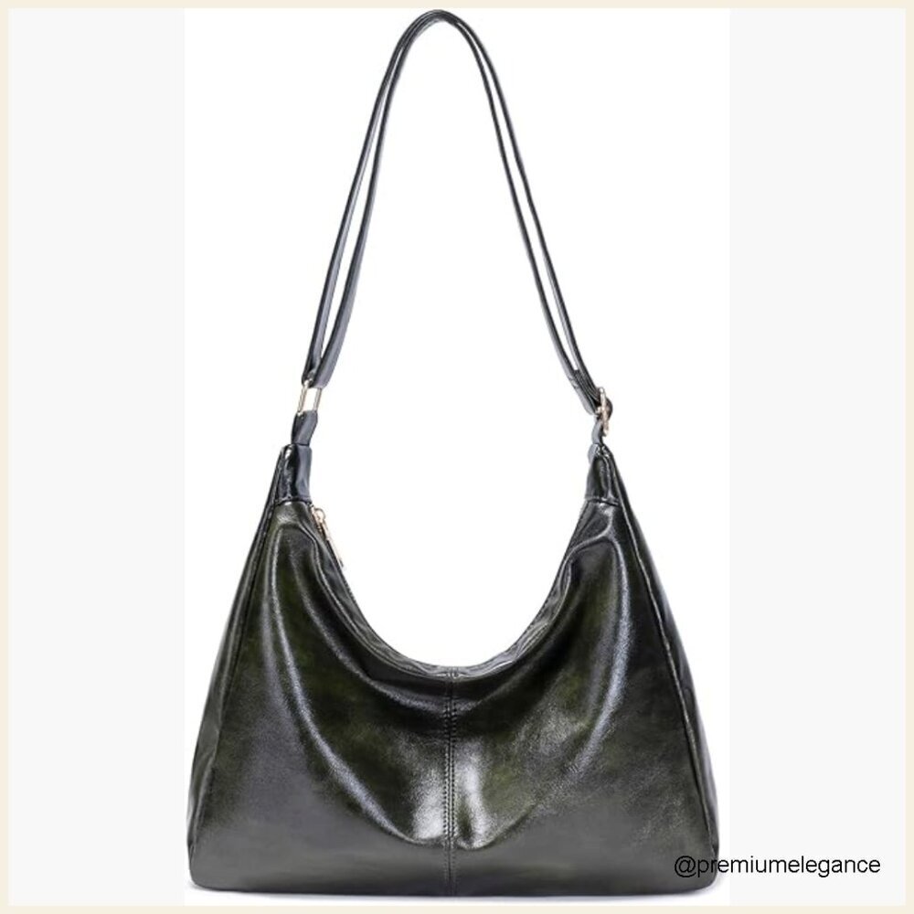 Large Vegan Leather Hobo Tote Bag, Foldable Shoulder Crossbody Purse
